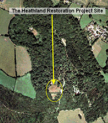 Aerial view of the Woodland Education Centre and Heathland Restoration Project site.
